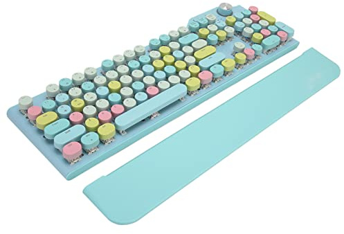 Teclado Mecánico Inalámbrico, Triple Modo 2.4G Inalámbrico USB C Bluetooth Gaming Keyboard con Retroiluminación RGB, 107 Teclas Redondas Retro, Control de Perilla, Interruptores (Azul)