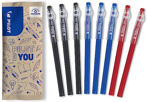 PILOT - 8er-SetFriXion Ball Stick - Gel-Tinte radierbar - 3 Blau, 3 Schwarz und 2 Rot - Der FriXion Kugelschreiber - Für Federmäppchen - Schulartikel - Mittlere Spitze