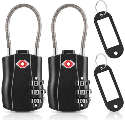 ASAB Pack of 2 TSA Luggage Locks Suitcase Locks for Suitcases 3 Digit Combination TSA Approved Travel Locks One Push Open Function Heavy Duty Gym Locks for Luggage Travel Bag TSA Padlocks for Suitcase