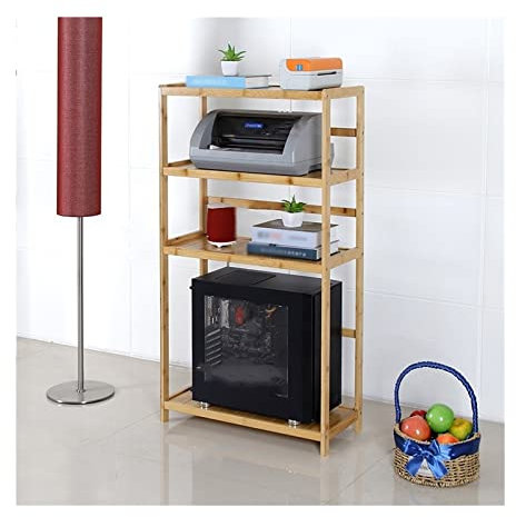 Soporte CPU Bajo Mesa Soporte de torre for PC móvil, soporte for impresora, soporte for CPU de 4 niveles con estantes abiertos, soporte de suelo for caja de PC de bambú con almacenamiento, for oficina