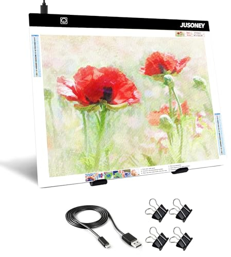 JUSONEY Diamond Painting Leuchttisch A3 Light Pad Diamond Painting Zubehör Zeichentisch zum Zeichnen Skizzieren Malen Animation Diamond Painting mit 4 Befestigungsclips