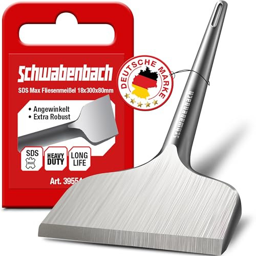 SCHWABENBACH® Scalpello per piastrelle SDS MAX 300 x 80 mm angolato – strumento di rimozione delle piastrelle – ideale per rimuovere l'intonaco – scalpello piatto – punta extra temprata – martello