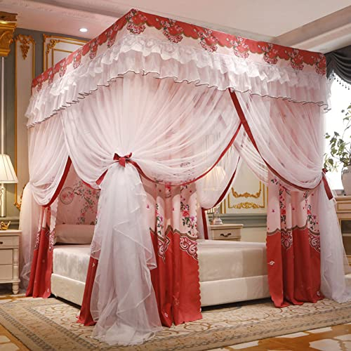 FDQAMLKX Palace-Bodenbettvorhang, Romantisches 4-Eck-Pfostennetz mit Betthimmel, Vorhanghimmel für Mädchen, Frauen, Erwachsene, Hochzeit, Schlafzimmer, Dekoration