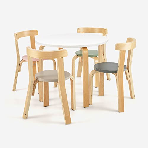 DREAMADE Kindertisch mit 4 Stühlen, Kindersitzgruppe aus Massivholz, Kinder Tisch Stuhl Set, Kindermöbel Set, Sitzgruppe für Kinder Mädchen und Jungen (Bunt)