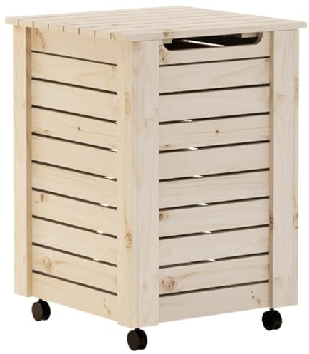 vidaXL Wäschekorb, Wäschebox mit Latten-Design, Wäschesammler mit Rollen Stauraum, Wäschebehälter Wäschetonne Wäschetruhe, Massivholz Kiefer