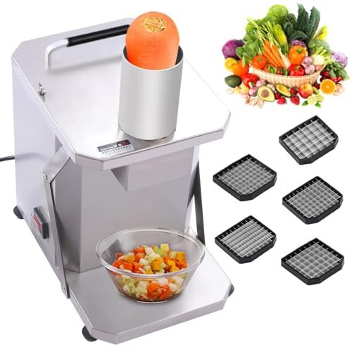 Aredwhiterui Tritaverdure Elettrico da 200W con 5 Lame, Taglia Frutta/Cipolla/Patate in Acciaio Inossidabile, Tritatutto per Verdure per Uso Domestico Commerciale, Produzione 75 kg/H