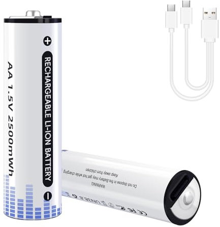 Piles AA USB Rechargeable 2500mWh: 1,5V Lithium Lot de 2 Piles adaptées aux appareils Photo numériques pour Le Sport et à l'extérieur