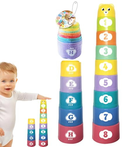 Rrlihjgu Tasses empilables pour Tout-Petits - Tasses éducatives à imbriquer - Tasses empilables avec Lettres numériques, Jouets pour de Plus de 6 Mois, Jouets