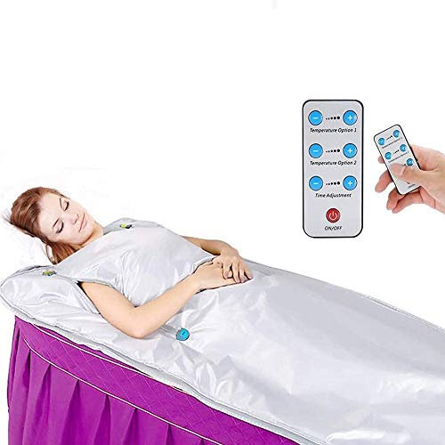 Portable Sauna Blanket, Oxford Far Infrared Sauna Blanket with Zipper to Free Your Hands, Far-Infrared (FIR) Steam Blanket with Remote Control, Detox Therapy Home Spa Beauty Device