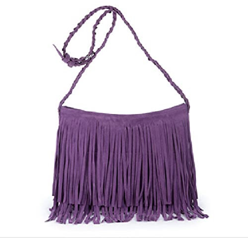 VALINK Vintage Quaste Umhängetasche PU Leder Tote Quaste Handtasche Crossbody Tasche mit verstellbarem Strickriemen Lila