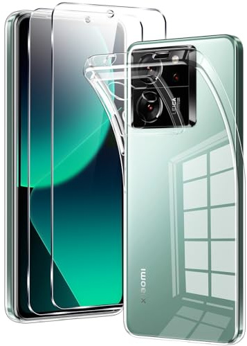 Votvloay Funda para Xiaomi 13T / Xiaomi 13T Pro 5G con 2 Piezas Vidrio Templado Película Protectora, Carcasa Suave TPU Silicona Transparente Case Antigolpes Protectora Cover para Xiaomi 13T 6,67