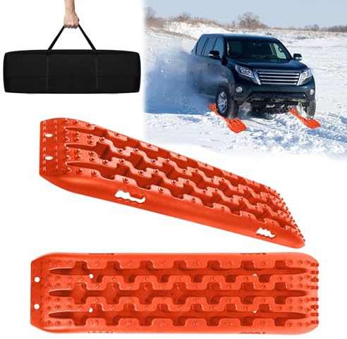 NAIZY 2x Sandbleche Offroad Traktionsmatte Kunstoff Anfahrhilfe Recovery Board Tracks mit Aufbewahrungstasche Traktionsband Max. 10T Last, PKW LKW Traktionsplatten, Orange