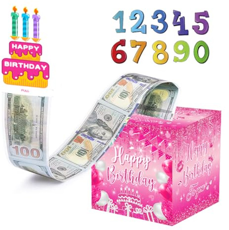 Geburtstag Geldgeschenke Überraschungsbox,DIY Geldgeschenke Geld Geschenkverpackung Spardose mit Karte Herausziehen,Geschenkbox Happy Birthday,rosa Ballon Geschenke Box für Bargeld(Rosa)