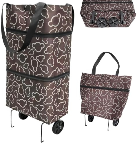 2 en 1 Carrito de la Compra Plegable, Bolsa de Compra Reutilizable