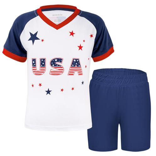 MUDJEAN USA Flag Shirt Toddler USA Soccer Jersey 4T America Jersey for Toddler America Outfit Boy Durable White 3-4Years