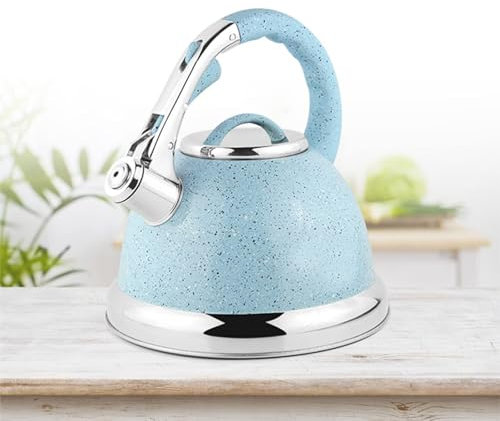 Bouilloire sifflante, 3,5 L, pour cuisinière à induction, en acier inoxydable, pour plaques de cuisson à gaz, à induction et électriques(Bleu)