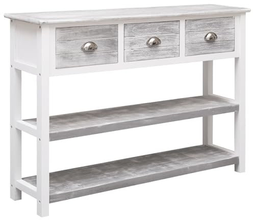Fasba Sideboard, Kommode, Anrichte, Schrank, Beistellschrank, Mehrzweckschrank, Standschrank, Flurschrank, Antik-Grau 108x30x76 cm Massivholz Paulownia
