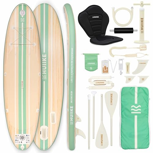 HUIIKE Tabla Paddle Surf Hinchable con Accesorios Incluidos, Remo, Quillas, Inflador. Stand Up Paddle Board Gran Estabilidad y Resistencia. Convertible en Kayak 305-365 cm, Soporta 130-170 kg