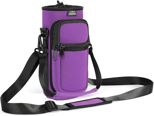 Nuovoware Bolsa portabotellas, 750 ml, Púrpura | Correa ajustable para el hombro, 2 bolsillos, funda de neopreno, para senderismo, viajes y acampada
