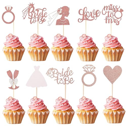 BSITSSS 36Pcs BRIDE TO BE Cupcake Toppers, Cupcake Toppers Wedding Sweetness, Cupcake Decorations, Cake Decorations for Birthday Wedding Party Supplies Pink