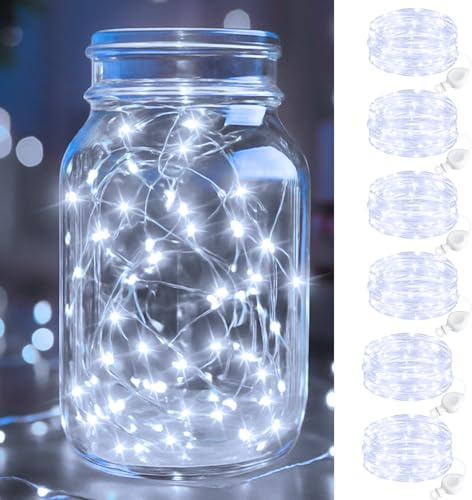 btfarm 6 Stück Lichterkette Batterie, 2M 20 LED Mini Lichterkette Innen | IP65 Wasserdicht, Flexibler Silberdraht, Klein Lichterkette Batteriebetrieben für Hochzeit Party Weihnachten Deko, Kaltweiß
