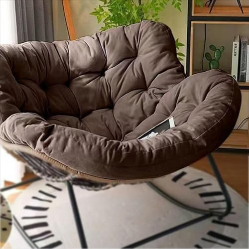 Outdoor Rocking Chair – Oversized Stainless Steel Green Velvet Cushion Rocking Egg Chair for Adults and Children, Ideal for Garden, Bedroom, Living Room, Terrace, with Rattan Accents (Coffee,Small)