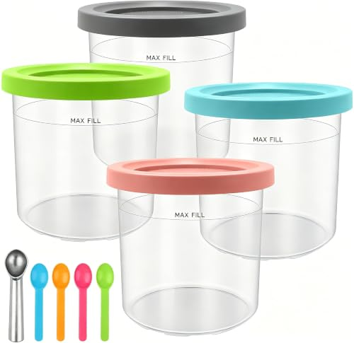 4 recipientes de helado para creami Ninja NC300UK, NC301, CN301CO Series, sin BPA y aptos para lavavajillas, recipientes con cucharas