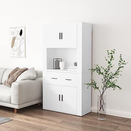 HaoChrymec Aparador Blanco de Madera Contrachapada con Diseño Minimalista, 1 Aparador con 2 Puertas y 1 Tablero, Aparadores para Salón, Alacena de Cocina, 80 x 33 x 70 cm