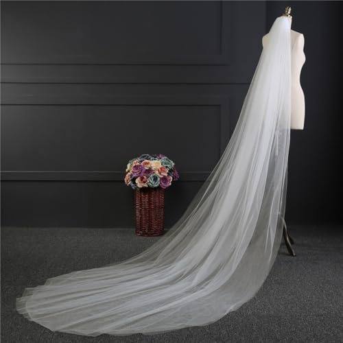Blausky 1 Stück Elegante Damen Bodenlang Schleier,Brautschleier Softtüll Lang Bridal Tüll mit Kunststoff-Haarkamm Tüllboden für Hochzeit Junggesellinnenabschied Party,2m,Beige 1 Schicht