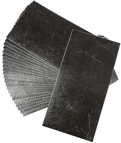 Vinylboden Selbstklebend – 24 Stück PVC Bodenfliesen 60x30cm – 4.32m² Klebefliesen Bodenbelag – Rutschfest & Wasserfest – PVC Fliesen für Wohnzimmer Küche Schlafzimmer (Schwarz)