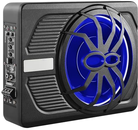 Shkalacar 10 Inch 600W Car Subwoofer Amplifier Powered Bass Speaker with Built-in Amp and Blue LED Light for Cars Trucks RVs Boats