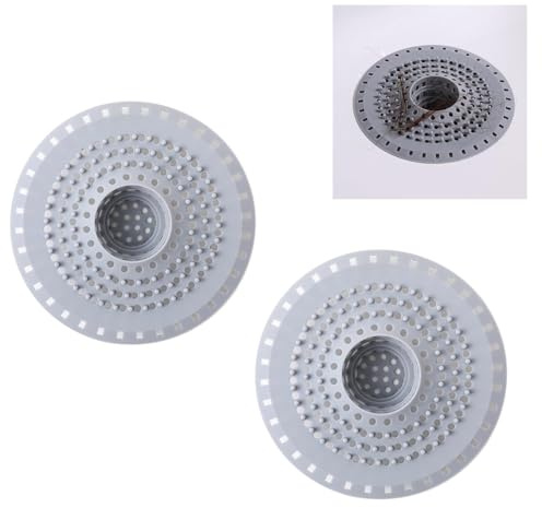 Teouuas 2 Stück Hair Catcher Shower, Haarsieb Dusche, Abflusssieb Silikon | Hält Haare Zurück, Leicht zu Reinigen, Rund Abflusssieb Dusche, Duschabfluss Haarfänger für Dusche und Badewanne, Gris