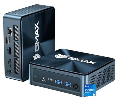 BMAX Mini PC mit Intel i5-1250P (12C/16T, bis zu 4.4GHz), 24GB LPDDR5 RAM 512GB NVMe SSD Mini Computer mit Windows 11 Pro Wi-Fi 6, Bluetooth 5.2, 4*USB, 4K für Home&Office&Busiess, Desktop PC B9Plus