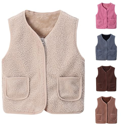 Battnot Teddy Fleece Weste Kinder Jungen Mädchen Herbst Winter Leichte Weste Warm Fellweste Fleeceweste Ärmellose Reißverschluss Flauschige Jacke Gefütterte Plüschweste Fleece Weste Herbstmantel