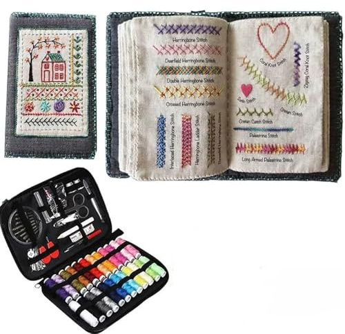 Kit Libro di Punti per Ricamo, Guida ai Punti per Ricamo con Strumenti e Pagine di Pratica, Libro Campionario per Ricamo Fai-da-Te per Principianti e Appassionati di Artigianato, Ideale per Uso