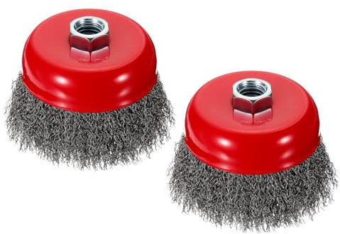 Rebower 2pcs 4in Wire Cup Brush for Angle Grinder with 5/8-11 Arbor | Carbon Steel Crimped Wire Brush for Grinder, [for Light Rust Deburring Paint Removal] - 0.012in Wires