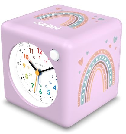 Personalisierter Kinderwecker mit Namen und Motiven I Lautloser analoger Wecker mit Nachtlicht ohne Ticken I Lernuhr für Kinder, batteriebetrieben für Schule, Kindergarten und Nachttisch