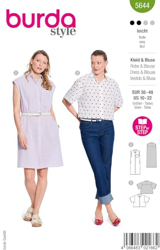 burda style Papier-Schnittmuster Damen Blusenkleid & Bluse #5644 Gr. 36-48 Nählevel: leicht