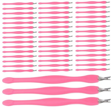DEARMAMY Outil Grattoir à Cuticules en Acier Inoxydable 100 Pièces, Fourche à Cuticules Double Embout Rose pour Manucure et Pédicure, Bâtonnets Repousse-cuticules Professionnels pour Soin