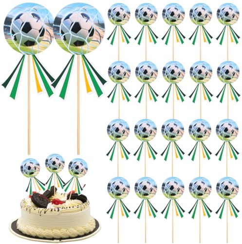 Beaupretty 60pcs Football Cupcake Toppers for Men Soccer Cake Toppers Football Birthday Cake Decorations Sports Ball Cupcake Picks for Soccer Party Supplies