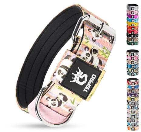 TSPRO Collar Táctico para Perros, Acolchado, Ancho 3,8 cm, Ajustable | Hebilla Metálica Robusta, Anillo D para Correas y Arneses. Paseos y Entrenamiento, perros Medianos y Grandes, 28 Colores