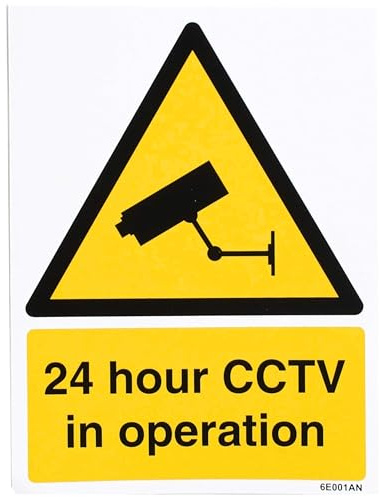 V Safety 24 Hour CCTV in Operation Safety Sign – 150 x 200mm Self Adhesive Vinyl – Security Surveillance Warning Notice – Black/Yellow – ISO 7010 Compliant for Doors, Walls & Indoor Surfaces
