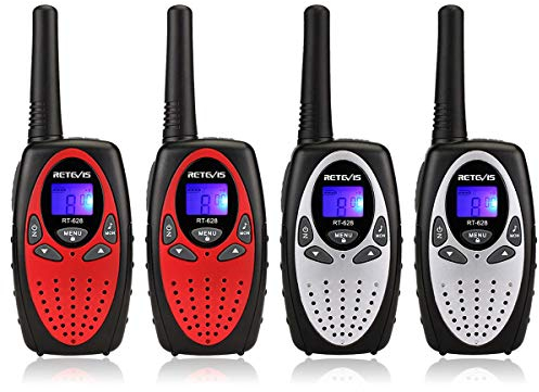 Retevis RT628 Walkie Talkies Niños, Recargable VOX Largo Alcance 8 Canales Niñas de 3 a 12 Años, Regalos de Cumpleaños para Actividades en Interiores y Exteriores (2 Pares, Rojo y Plateado)