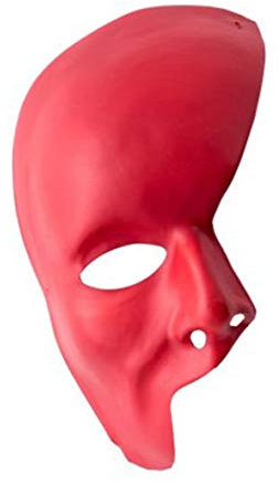 demi visage masque en plastique rouge pour représenter le fantome de l'opera