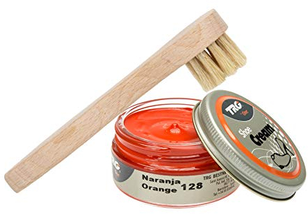 Langlauf Schuhbedarf TRG Schuhcreme mit Auftragsbürste I Lederschuh Pflege Set I Schuhputzsets Leder, Schuhbürstenset, Schuh Reinigung Set, Lederpflege Set (orange 128)