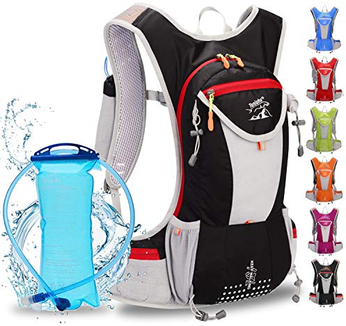 WLZP Trinkrucksack mit 2L BPA-freier Trinkblase, Ultraleicht Wasserdicht fahrradrucksack zum Skifahren Laufen Wandern Radfahren, Verstellbarer, gepolsterter Schultergurt an der Brust
