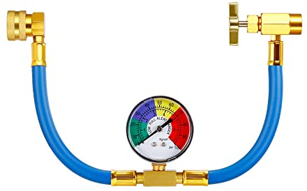 Wowlela Adaptador Universal de Carga de Refrigerante de Aire Acondicionado con Manguera de Carga R134A para Coche con Manómetro 1/2 Rosca ACME