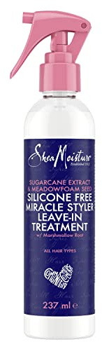 SHEA MOISTURE Extracto de caña de azúcar y semillas de espuma de pradera Miracle Hair Styler Leave-In Tratamiento sin silicona y seguro para el color, acondicionador sin enjuague para todo tipo de