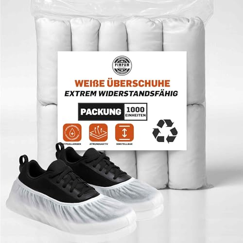 PimPam Factory Patucos Desechables - Pack 1000 - Patucos Adulto Transpirables y Ajustables - Cubrezapatos Sin Olores e Hipoalergénicos - Protector Zapatos Blanco