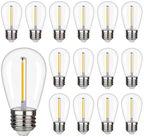 Shatterproof LED String Lights, Waterproof, Warm White 2200K, 70LM, E26 Base - 15 Pack